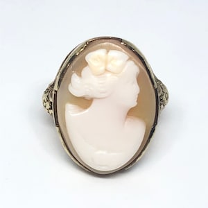 Antique 10K Cameo Estate Ring - Size 5 - Solid Gold Victorian Style Vintage Jewelry