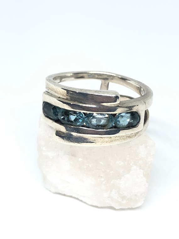 Vintage Modernist 925 Sterling Silver and Blue To… - image 1