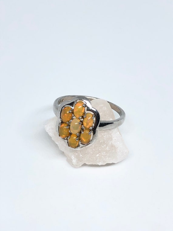 VTG Silver Fire Opal Cluster Ring - Solid Sterlin… - image 2