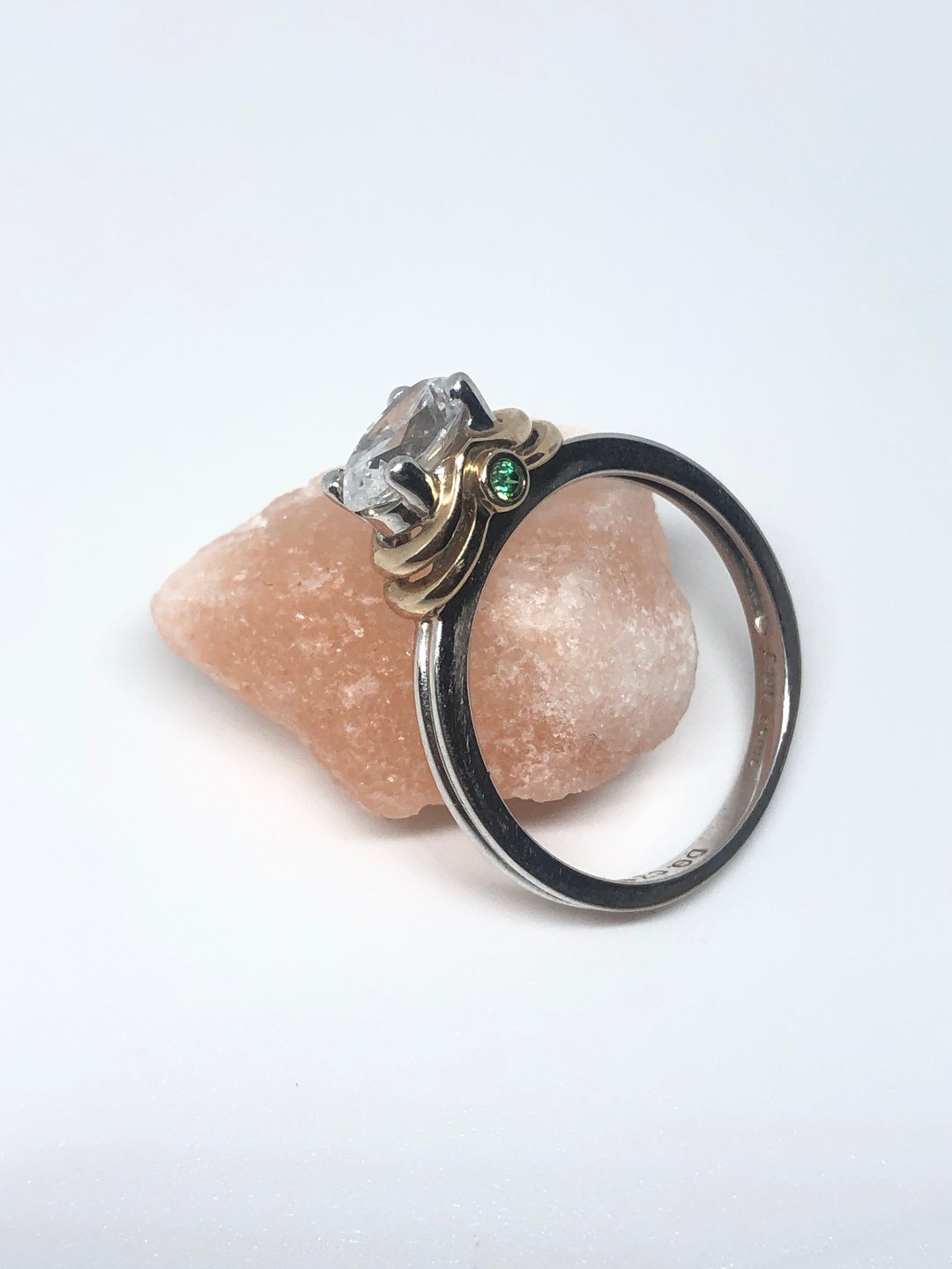 14K Solid Gold Cubic Zirconia Estate Ring - Size 9 - White and Yellow ...