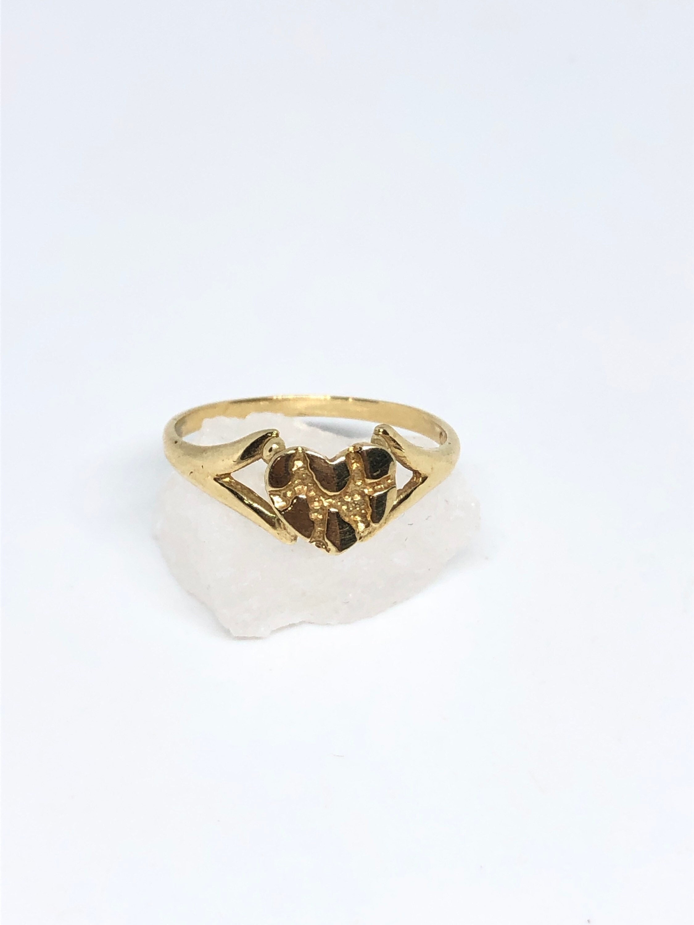 14K Gold Nugget Heart Ring - Size 6 - Solid Yellow Gold 14 Karat Women’s Jewelry - Vintage Ring