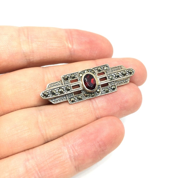 Art Deco Silver Garnet and Marcasite 30's Antique… - image 2