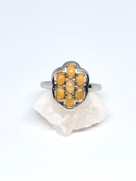 VTG Silver Fire Opal Cluster Ring - Solid Sterlin… - image 3