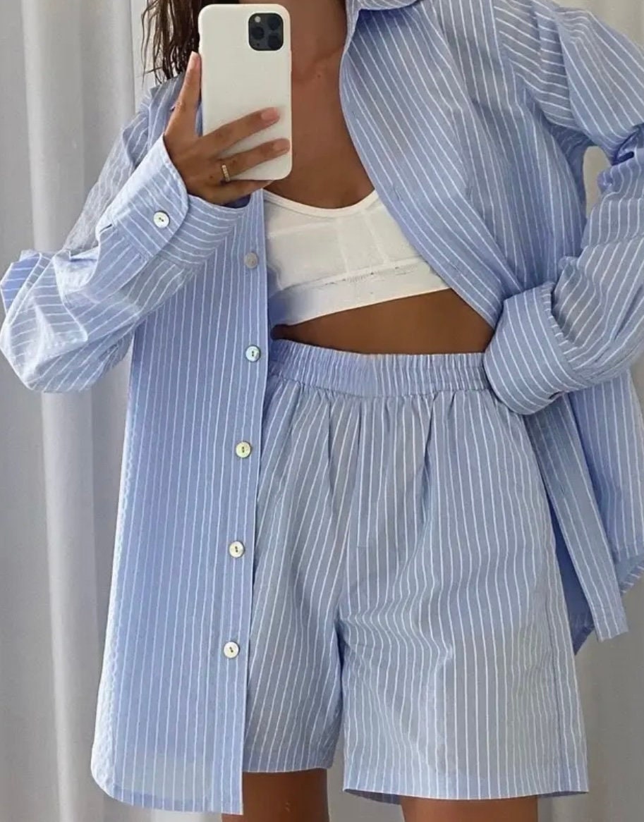 Stripe Accent Monogram Pajama Shorts - Marine Foncé - Women
