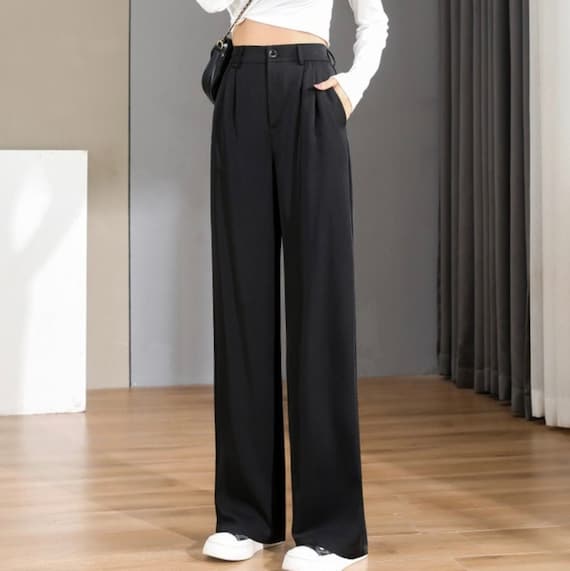 Women Chic Office Wear Straight Pants Vintage High Ladies - Etsy