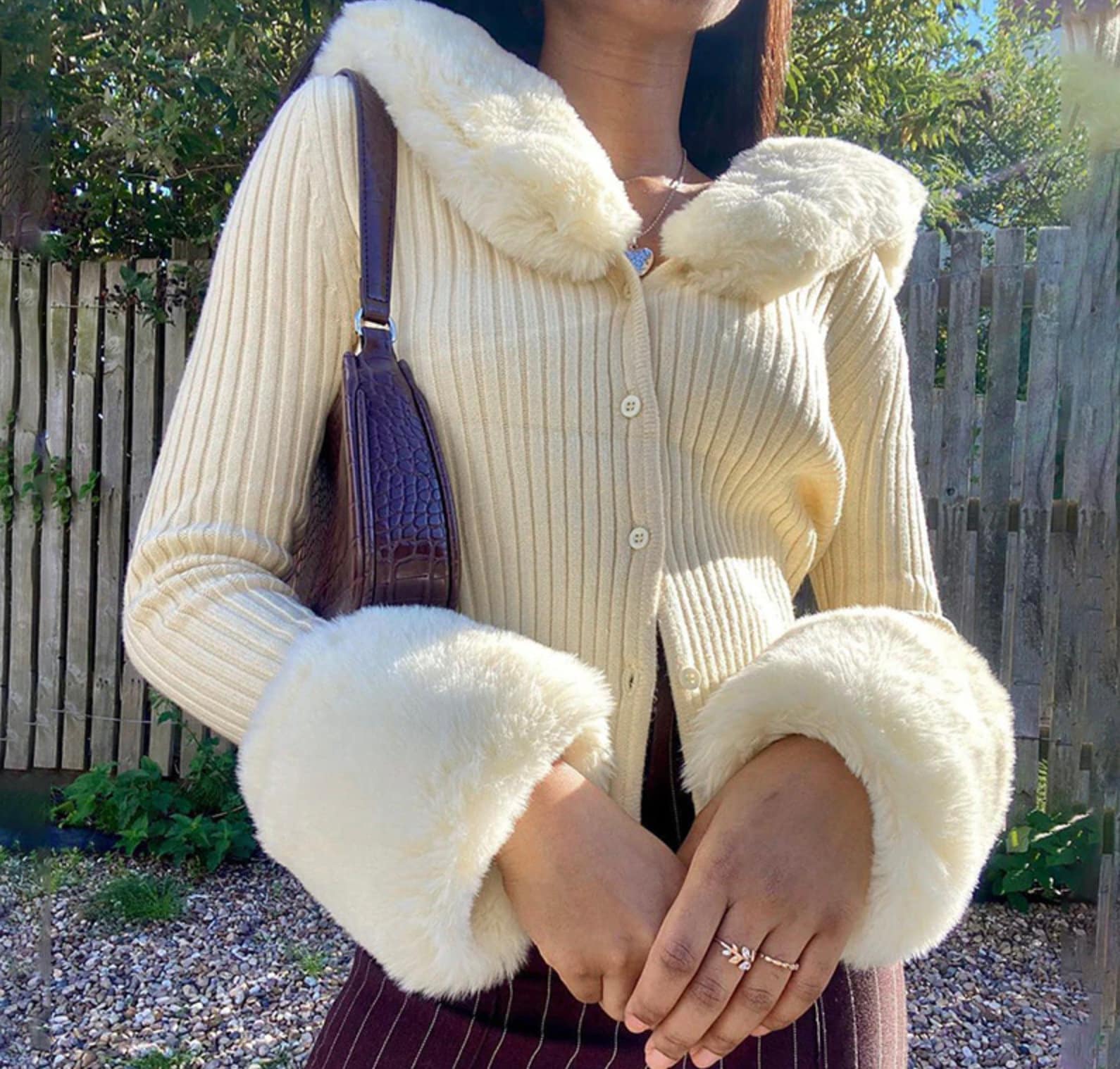 Y2k Knit Faux Fur Collar Cardigan Top / Kawaii / Streetwear / Etsy