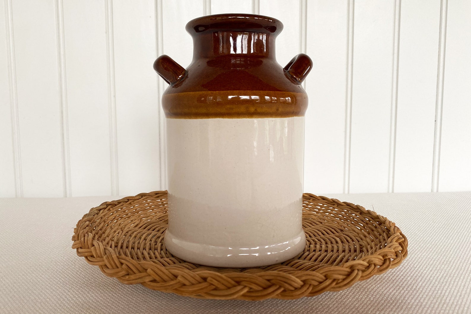 Stoneware Milk Jug Vintage farmhouse decor Glazed two toned Etsy