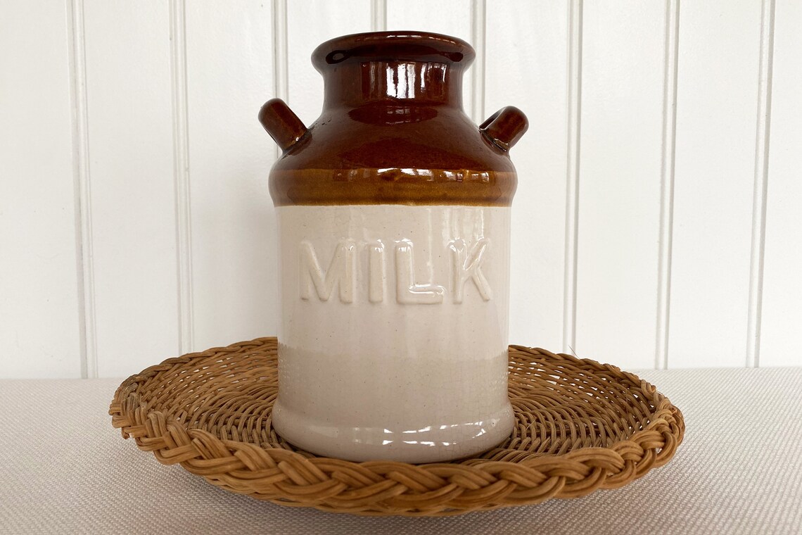 Stoneware Milk Jug Vintage farmhouse decor Glazed two toned Etsy
