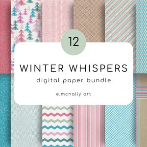 Winter Whispers Digital Scrapbooking Paper, Instant Download, Hi-Res, Soft Winter Colors, Glitter, Junk Journal