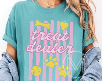Treat Dealer Dog Mom Comfort Colors Shirt: Tee with Paw Print, Funny Dog Lover shirt, Dog Mom Gift