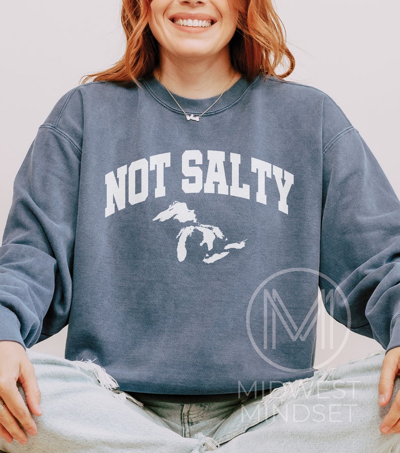 Great Lakes Sweatshirt, Michigan Womens Apparel, Retro Vintage Michigan Shirt, Upper Peninsula Shirt, Camping Nature Sweat Shirt Denim