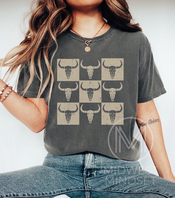 Boho Western Shirt, Comfort Colors Nashville Cowgirl Tee, Buffalo Shirt, Vintage Cowgirl Shirt, Matching Country Concert Shirt, Skull TShirt