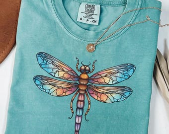 Dragonfly Comfort Colors Shirt: Summer Dragon Fly Tee, Insect Women T-Shirt, Boho Girly Gift, Cute Wildflowers Aesthetic