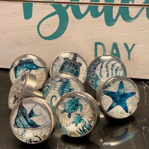 Nautical coastal knob sets, Rich Teal blue, High quality solid knobs kitchens, boats, coastal theme room.