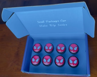 Spiderman knobs 5 bucks  each, includes gift box as seen in photo. These are solid black dresser drawer knobs with choice of 3 screw lengths