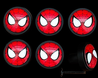Kids Spiderman Drawer Knobs 5.50 a knob, includes organizational drawer label stickers Spider themed Gift Box included. Min. order 3+ knobs