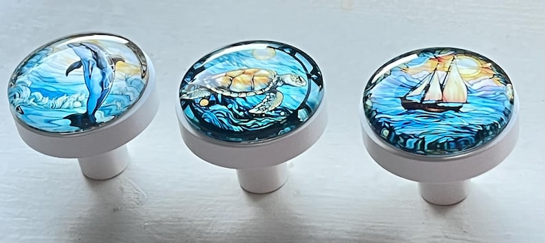 Nautical Cabinet Knobs. 5.50 a knob. Coastal Sea Life Drawer Pulls turtles, starfish, Seahorse, box with3+ knobs image 5