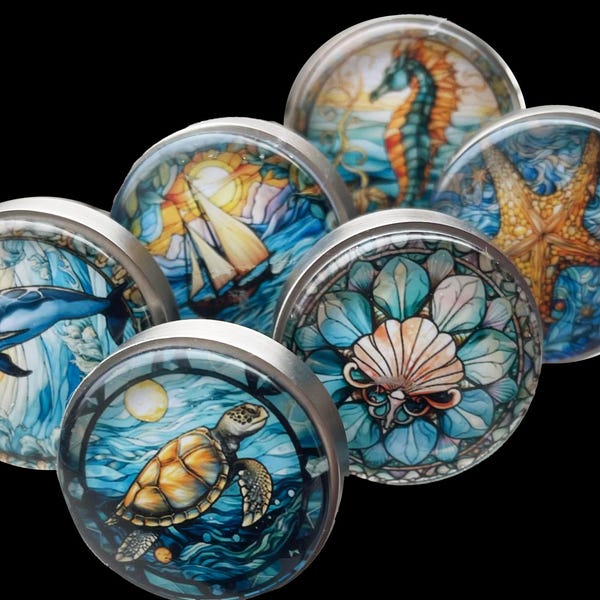 Nautical Cabinet Knobs. 5.50 a knob. Coastal Sea Life Drawer Pulls turtles, starfish, Seahorse, box with 3+ knobs