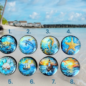 Beautiful 3D Image under glass dome with Teal Blues and golds for that wooden cabinet