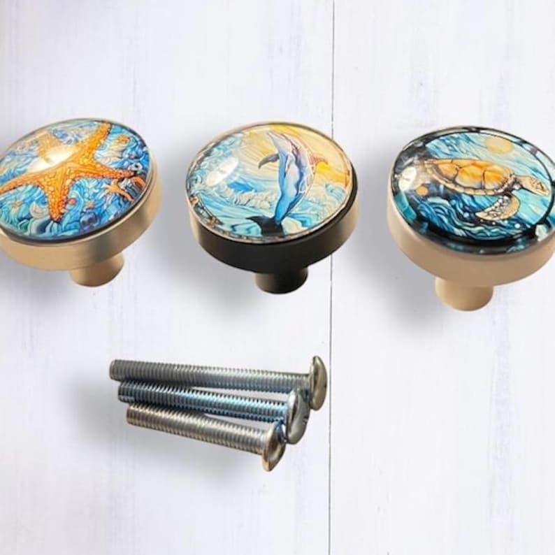 Nautical Cabinet Knobs. 5.50 a knob. Coastal Sea Life Drawer Pulls turtles, starfish, Seahorse, box with3+ knobs image 9