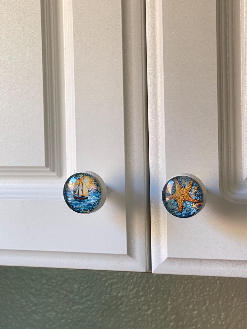 Nautical Cabinet Knobs. 5.50 a knob. Coastal Sea Life Drawer Pulls turtles, starfish, Seahorse, box with3+ knobs image 4