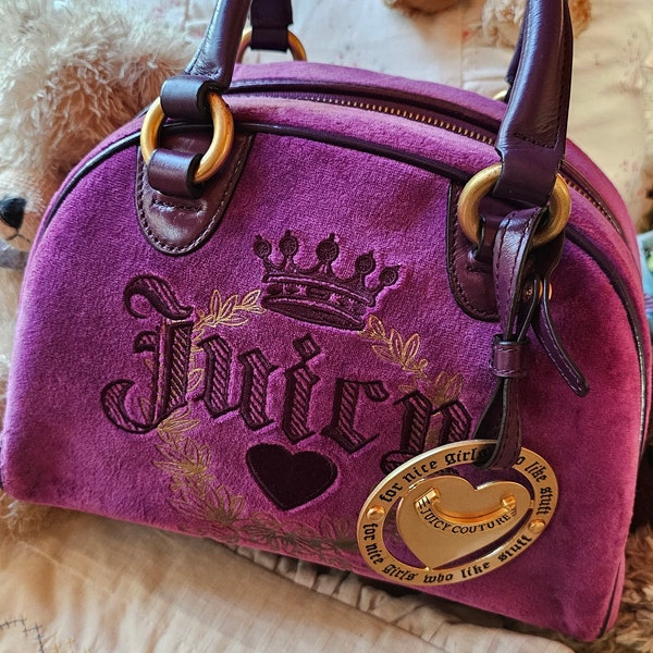 Vintage Juicy Couture Purse - Bowler Bag - Purple Purse - Juicy Purse - Y2k Fashion - 2000s Fashion - Velour Purse