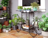 Garden Cart Plant Stand, Metal Flower Stand with 4 Decorative Wheels, Multi-Layer Flower Rack.
