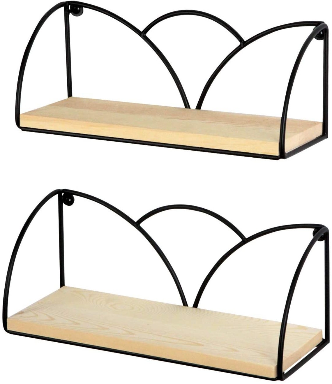 Floating Black Wire Wood Shelves Set of 2 Small Hanging Etsy