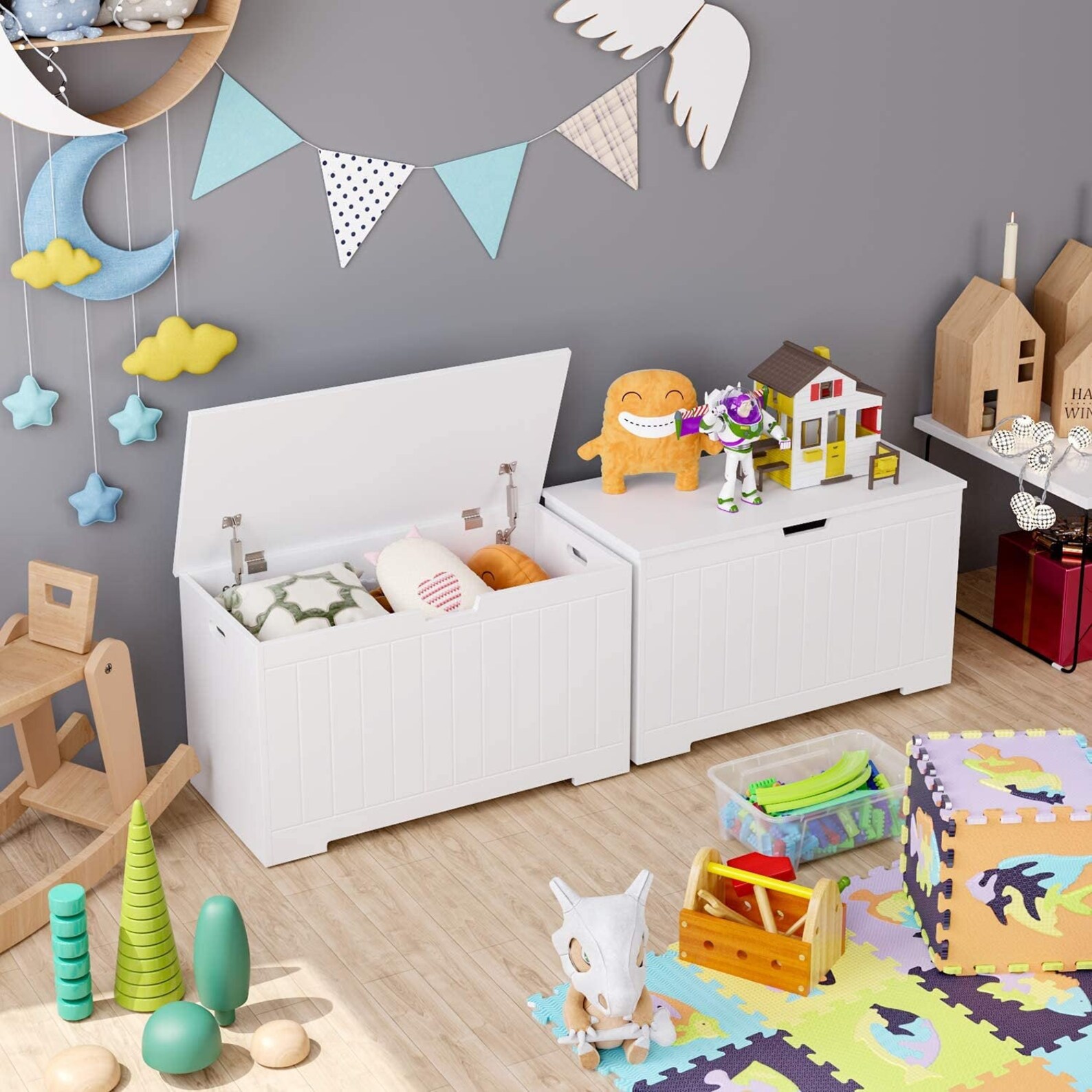 Wooden Kids Toy Chest with FlipTop Lid Large Sturdy Children Etsy