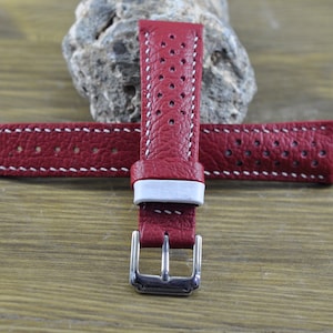Handmade Custom Leather Watch Strap Band, Red with White Link