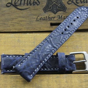 Handmade Vintage Leather Watch Band, Dark Blue Watch Strap