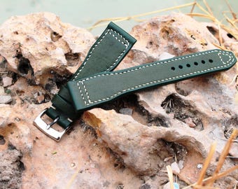 Cinturino in pelle fatto a mano per orologio IWC Pilot, cinturino, verde veg tan 21/18 mm