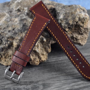 Handmade Vintage Leather Watch Band, Red Brown Watch Strap