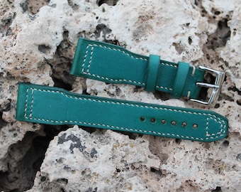 Cinturino per orologio da pilota in pelle fatto a mano, cinturino per IWC, turchese veg tan 21/18 mm
