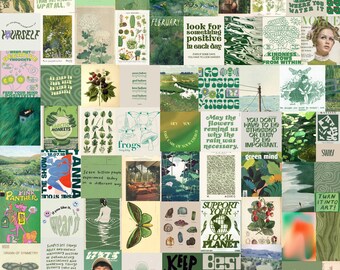 Green Wall Collage, Decoración de la habitación, Decoración del dormitorio, Carteles verdes, Decoración del póster, Arte de la pared digital, Kit de collage de pared, Decoración del dormitorio universitario, Decoración vsCO