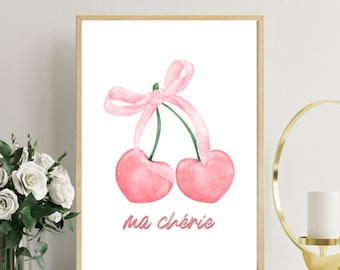 Bow Coquette Girly Cowgirl Cherry Wall Print, Póster de pared, Decoración de la habitación, Arte de la pared, Decoración femenina, Decoración del dormitorio