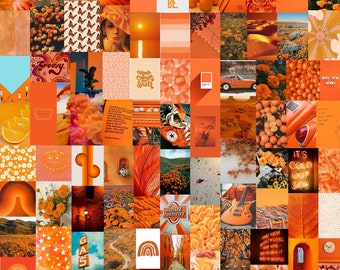 Collage de pared naranja, Impresiones estéticas de pared, Decoración digital, Decoración de dormitorio, Carteles, Kit de collage de pared