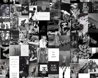 Collage de pared en blanco y negro, Arte digital, Impresiones de pared, Kit de collage de pared, Carteles de pared, Decoración de dormitorios