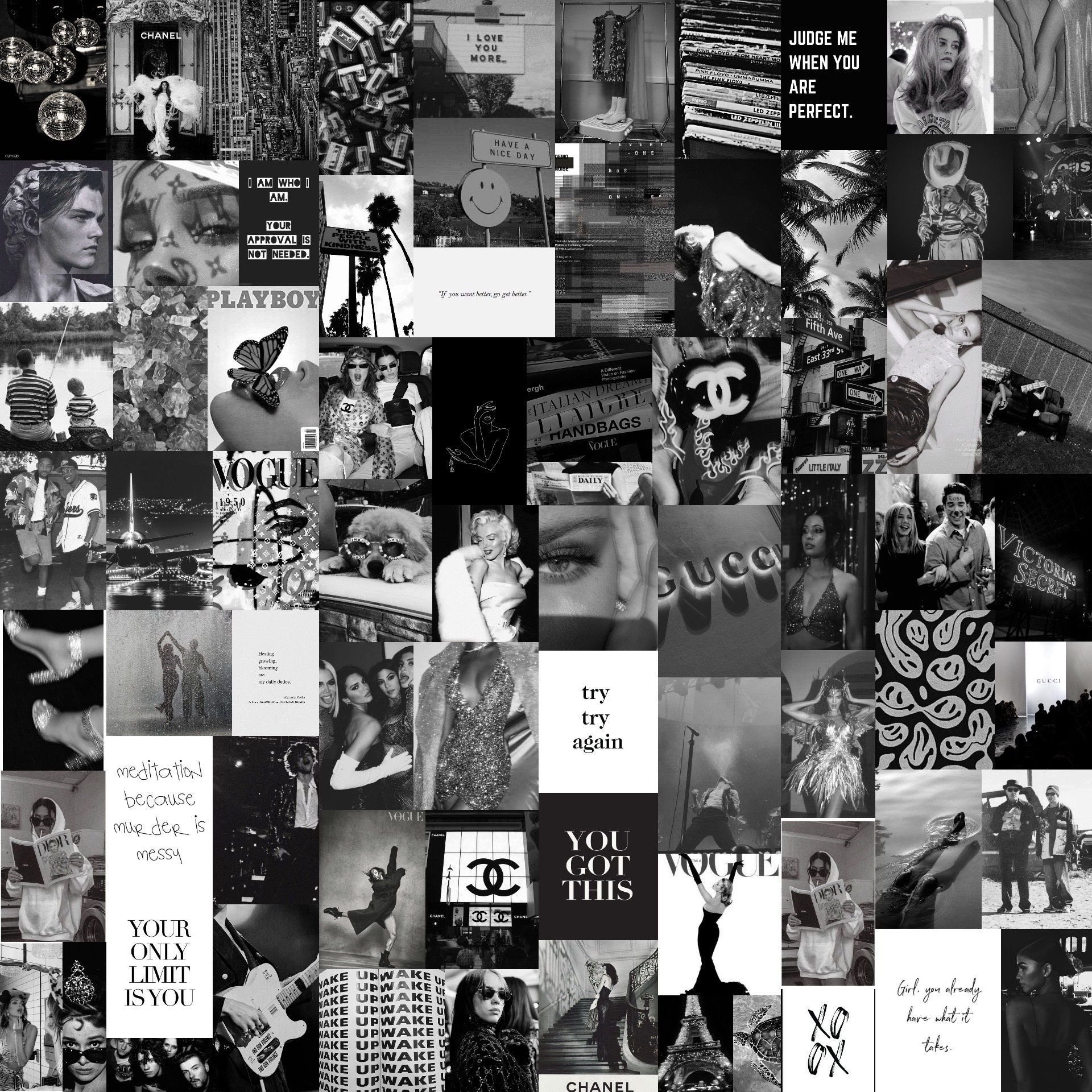 Black and White Wall Collage Digital Art Wall Prints Wall Etsy