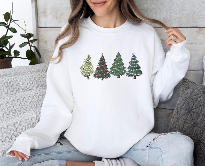 Christmas Tree Sweatshirt, Xmas Trees Sweater, Cute Christmas Jumper, Pine Tree Sweater, Tree Christmas Top, New Year Sweater, Xmas Gift Top image 4