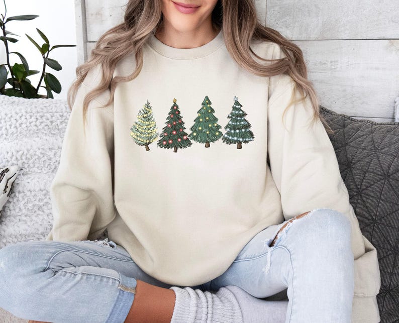 Christmas Tree Sweatshirt, Xmas Trees Sweater, Cute Christmas Jumper, Pine Tree Sweater,
