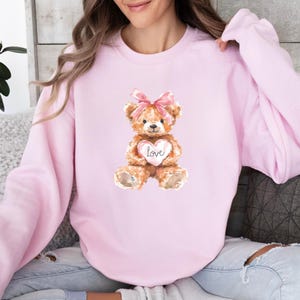 Valentines Day Bear Jumper, Love Bear Sweatshirt, Watercolor Bear Top, Cute Teddy Sweater, Teddy Lover Jumper, Heart Love Sweatshirt