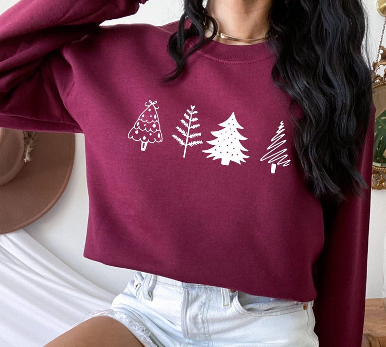 Christmas Pine Tree Sweatshirt, Xmas Trees Sweater, Happy New Year Jumper, Christmas Party Top, Pine Trees Sweater, Funny Xmas Jumper image 7