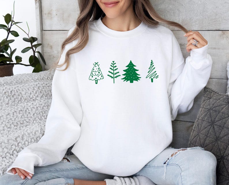 Christmas Pine Tree Sweatshirt, Xmas Trees Sweater, Happy New Year Jumper, Christmas Party Top, Pine Trees Sweater, Funny Xmas Jumper image 3