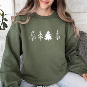 Christmas Pine Tree Sweatshirt, Xmas Trees Sweater, Happy New Year Jumper, Christmas Party Top, Pine Trees Sweater, Funny Xmas Jumper image 2