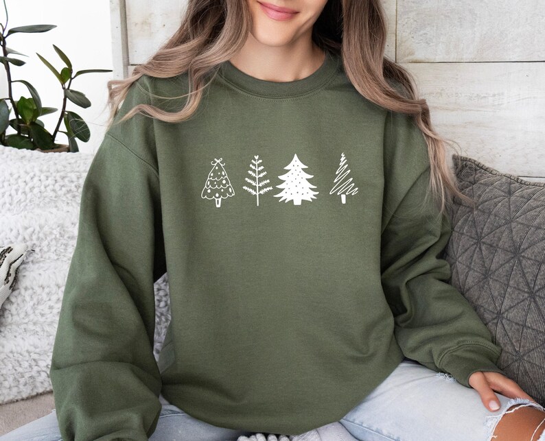 Christmas Pine Tree Sweatshirt, Xmas Trees Sweater, Happy New Year Jumper, Christmas Party Top, Pine Trees Sweater, Funny Xmas Jumper image 2