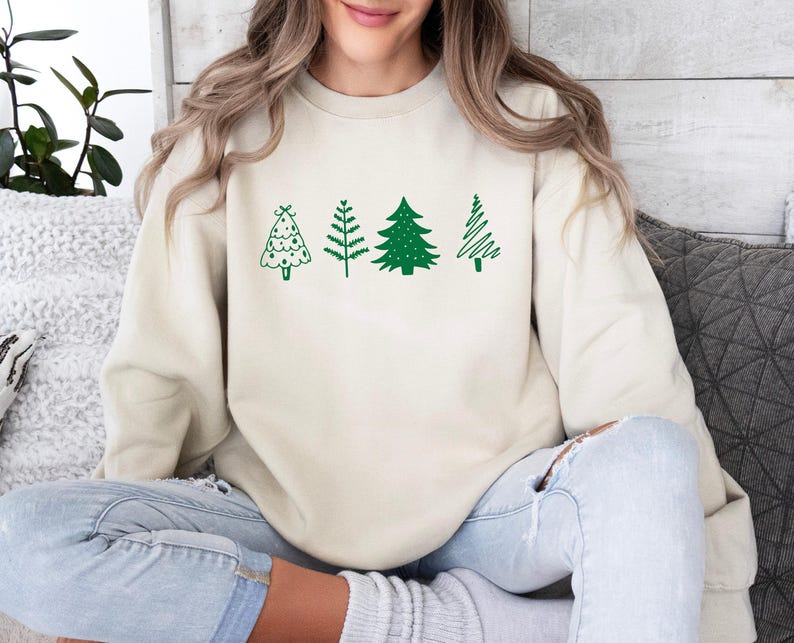 Christmas Pine Tree Sweatshirt, Xmas Trees Sweater, Happy New Year Jumper, Christmas Party Top, Pine Trees Sweater, Funny Xmas Jumper image 4