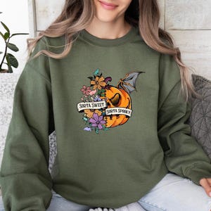 Sorta Sweet Sweatshirt, Sorta Spooky Sweater, Pumpkin Sorta Jumper, Halloween Spooky Season Top, Sorta Sweet Sweater, Bat Pumpkin Sweater image 3