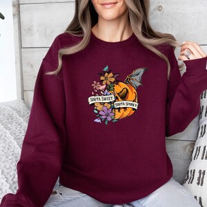 Sorta Sweet Sweatshirt, Sorta Spooky Sweater, Pumpkin Sorta Jumper, Halloween Spooky Season Top, Sorta Sweet Sweater, Bat Pumpkin Sweater image 5