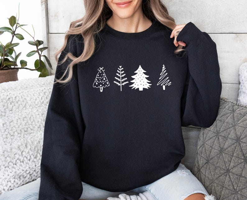 Christmas Pine Tree Sweatshirt, Xmas Trees Sweater, Happy New Year Jumper, Christmas Party Top, Pine Trees Sweater, Funny Xmas Jumper image 5
